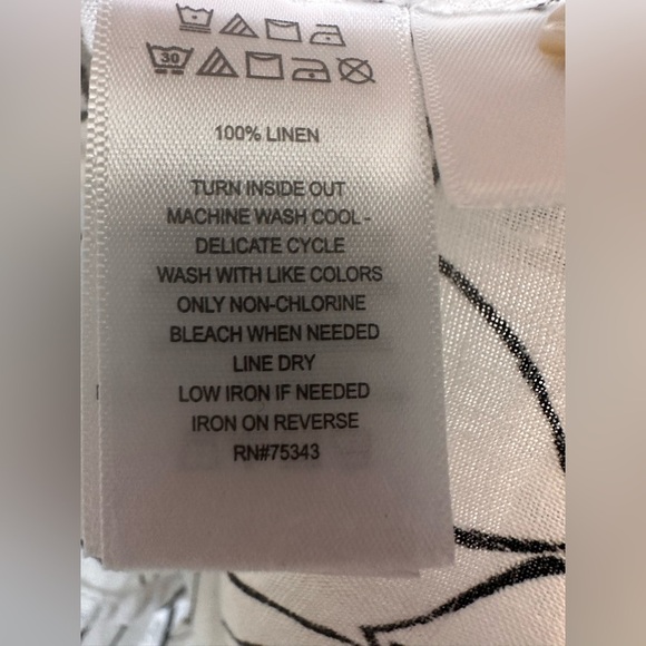 CYNTHIA ROWLEY Floral Print Roll Tab Sleeve 100% Linen Blouse - Picture 6 of 6